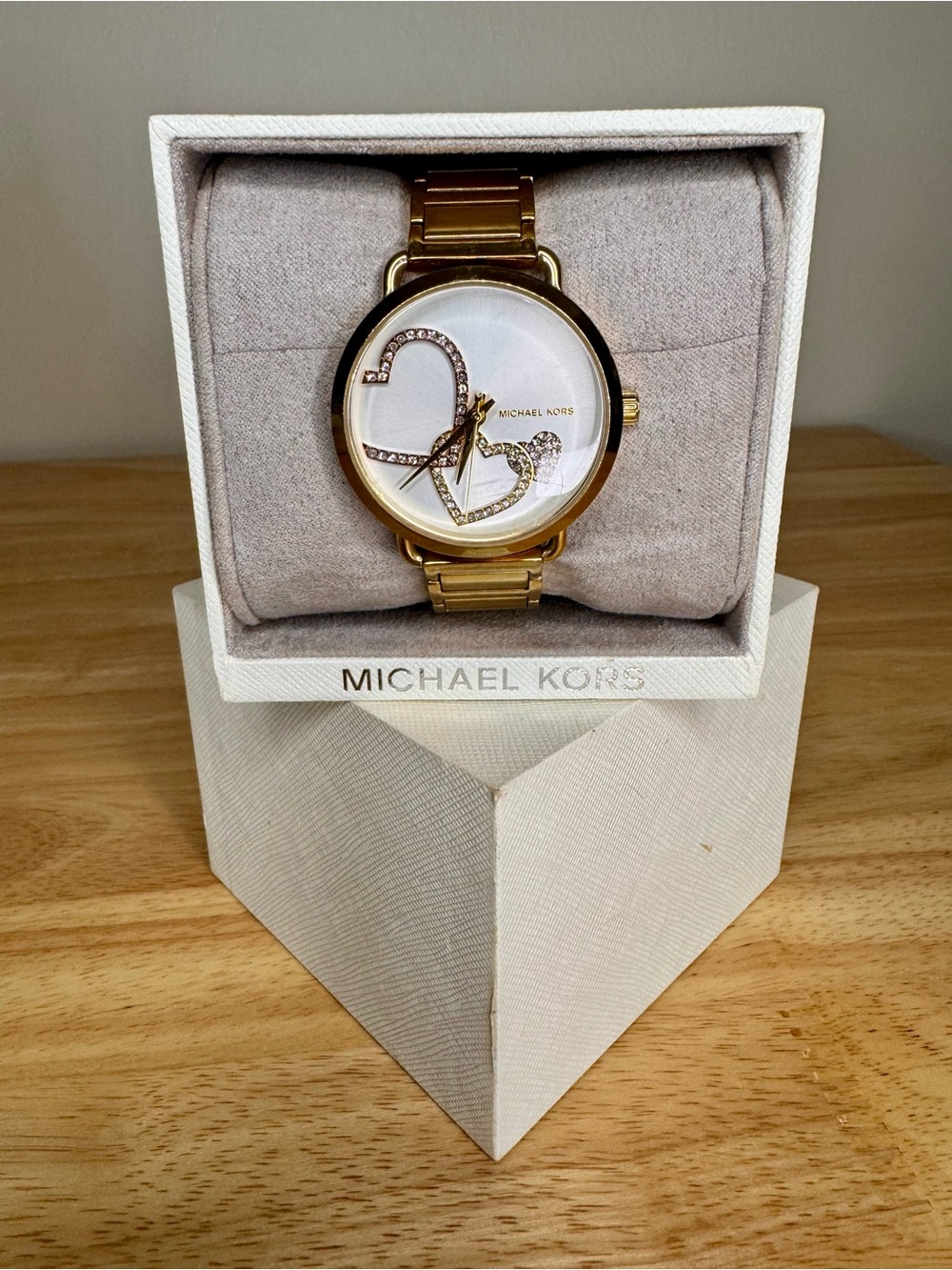 Michael Kors Portia Gold and White Crystal Heart Watch